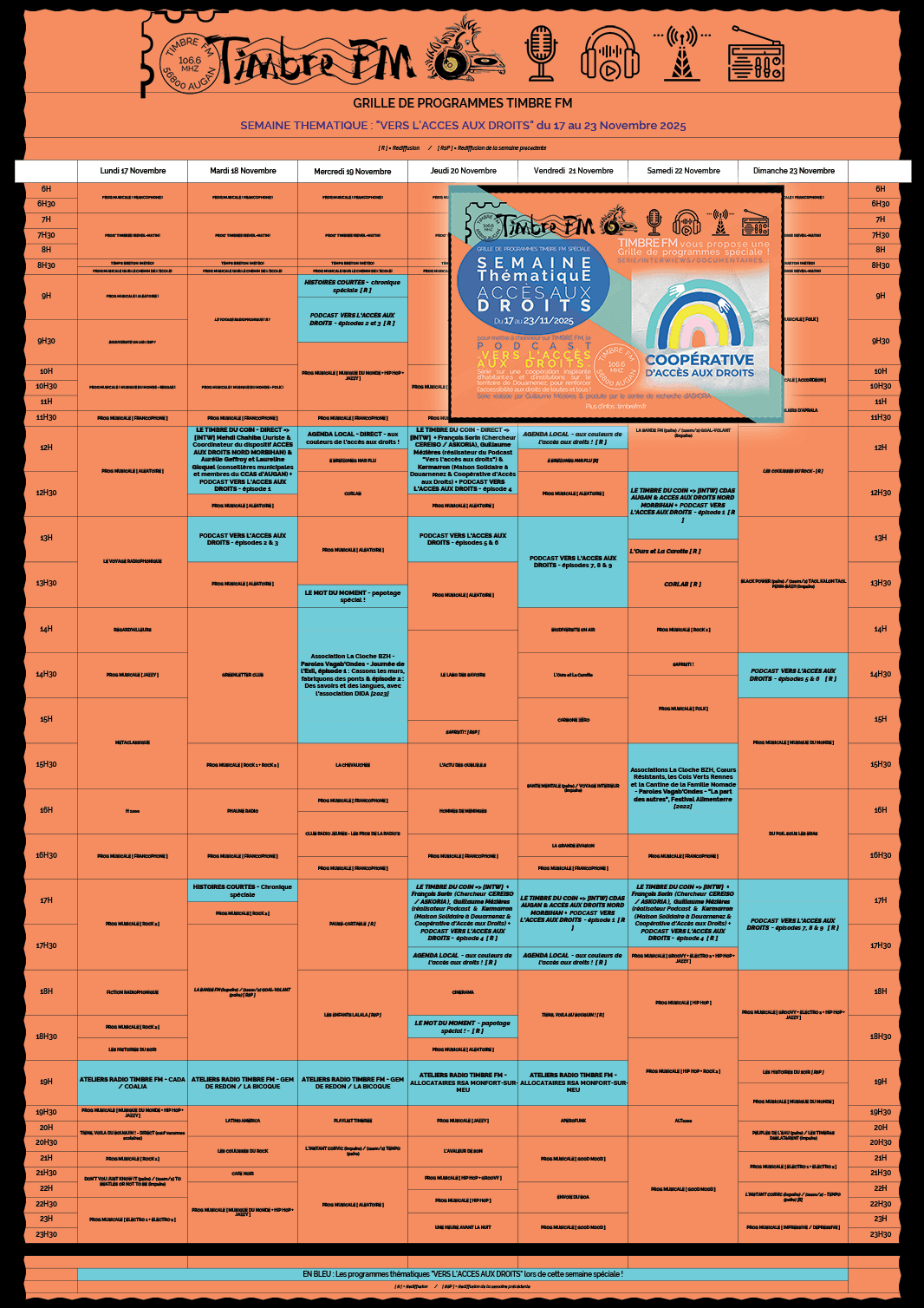 Du 17 au 23/11/2025 => Semaine Thématique "VERS L’ACCÈS AUX DROITS" sur TIMBRE FM : Grille de programmes spéciale !