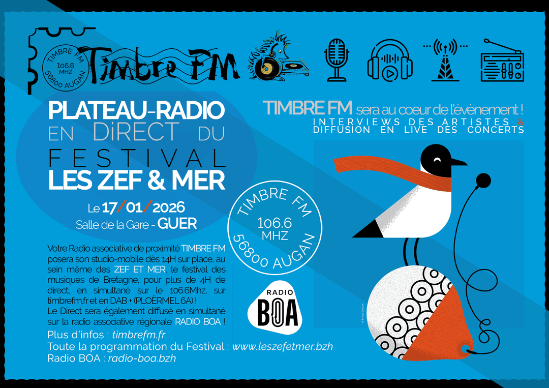 17/01/2026 => [STUDIO-MOBILE] Couverture d'événement TIMBRE FM : FESTIVAL LES ZEF ET MER 2026 ! GUER
