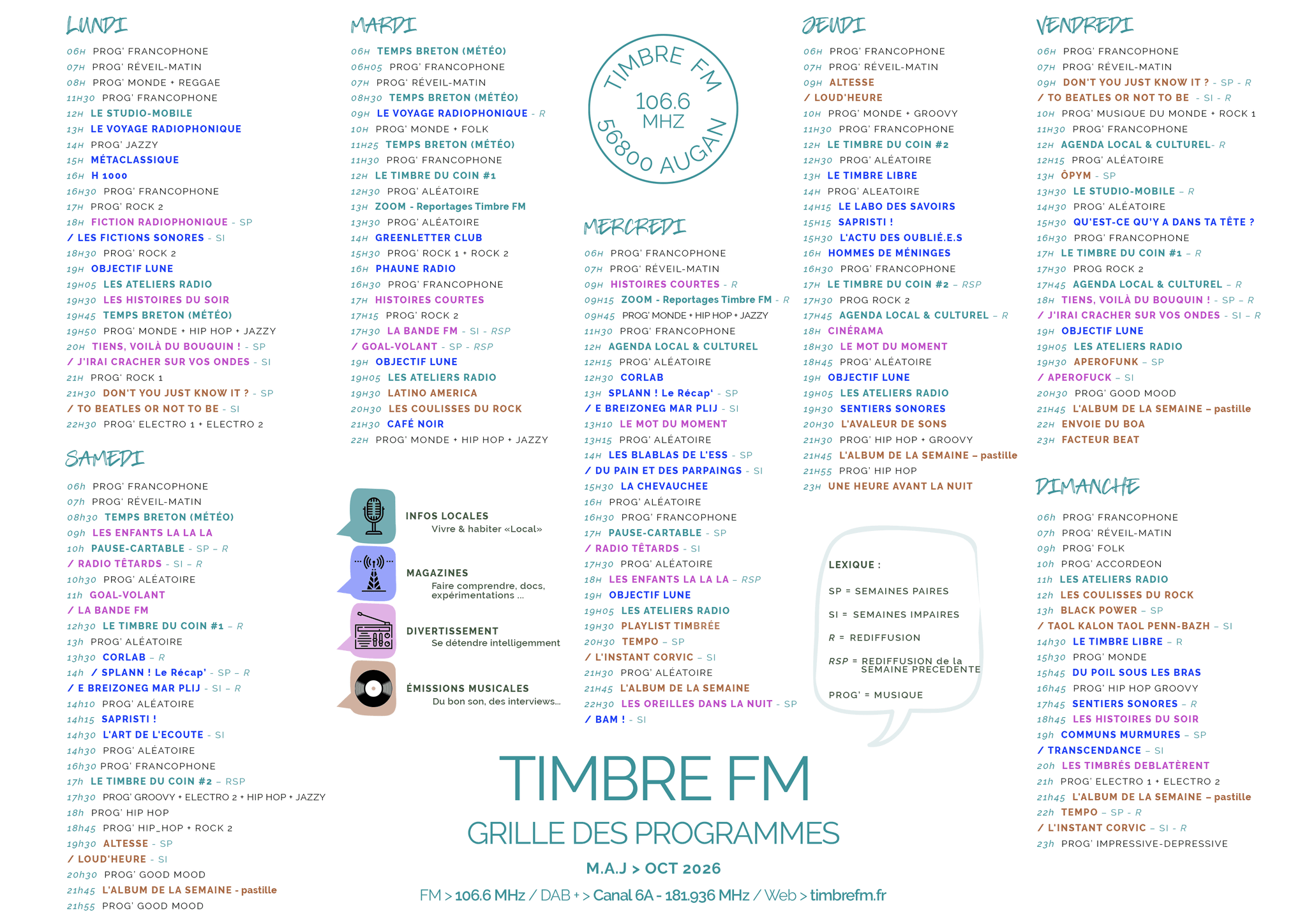 NOUVELLE GRILLE DE PROGRAMMES - RENTRÉE - OCT 2026 !
