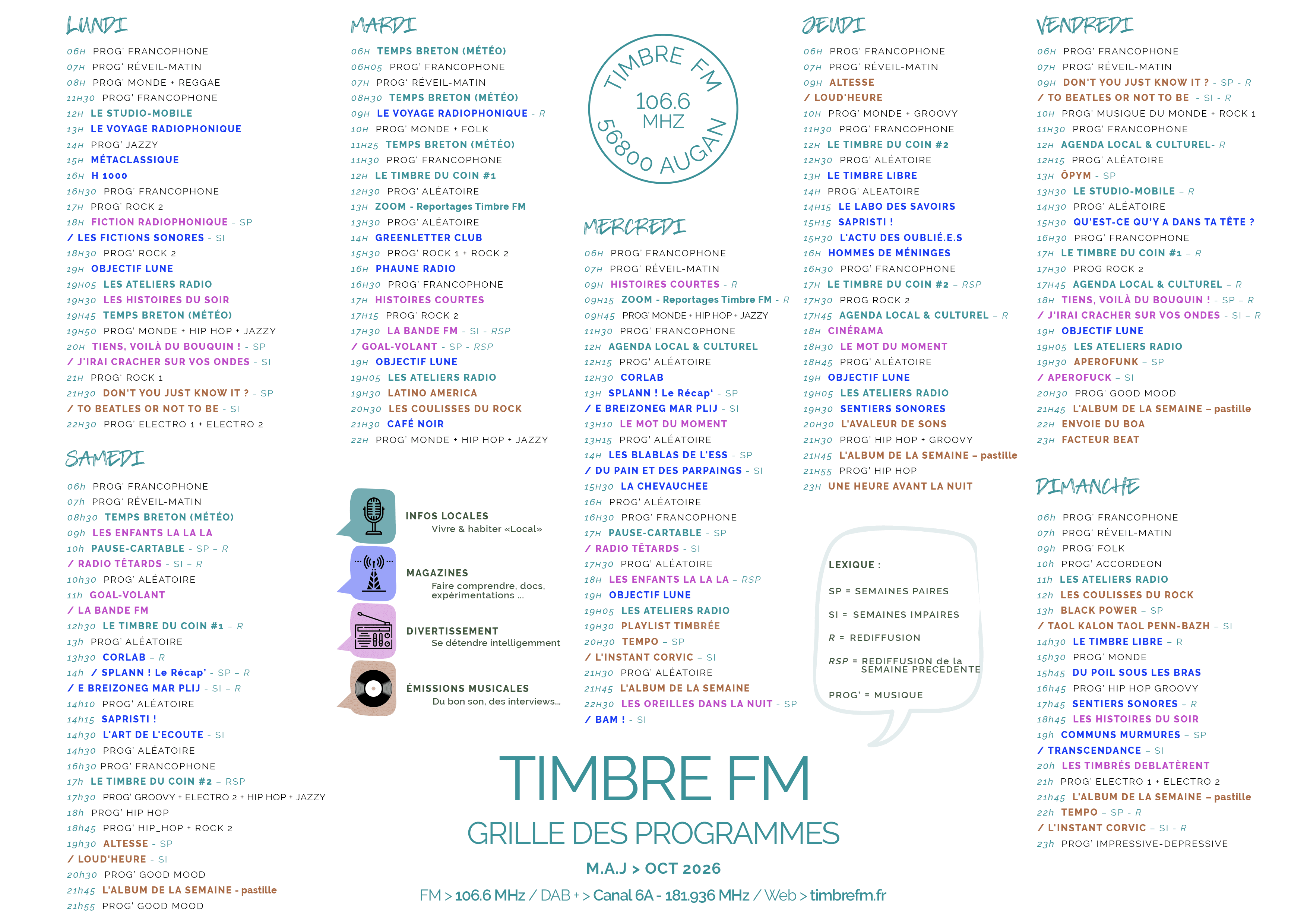 NOUVELLE GRILLE DE PROGRAMMES - RENTRÉE - OCT 2026 !
