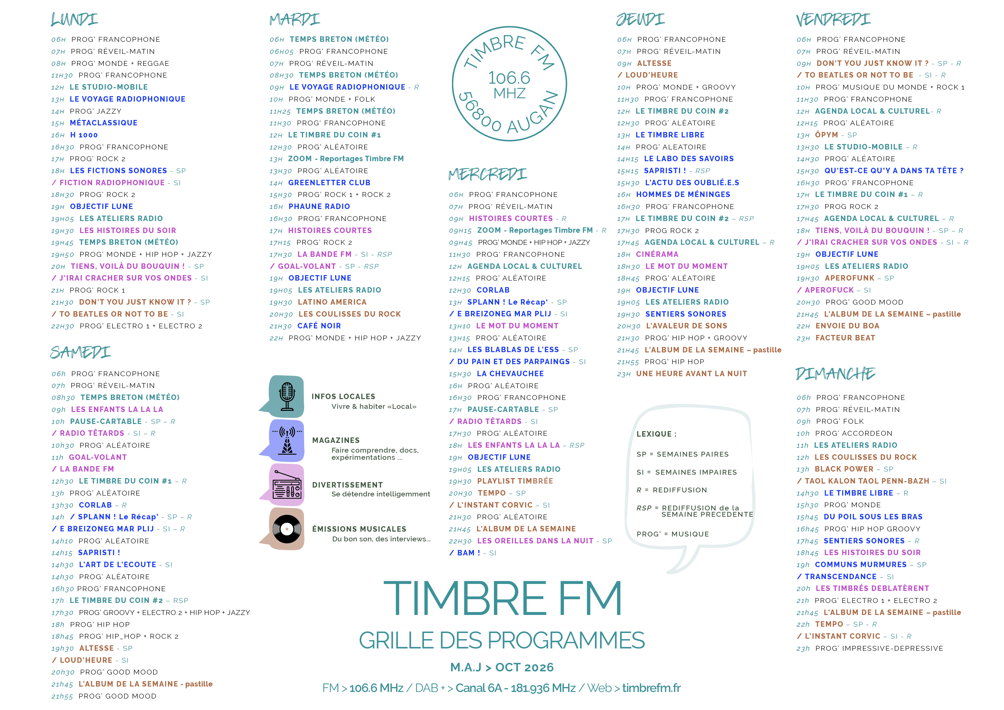 NOUVELLE GRILLE DE PROGRAMMES - RENTRÉE - OCT 2026 !
