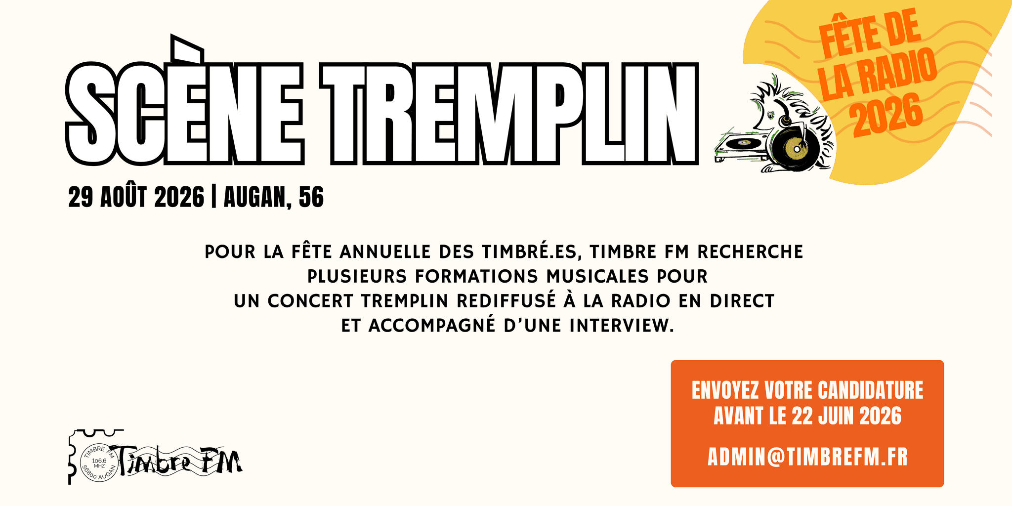 29/08/2026 => CONCERT TREMPLIN : candidate pour te produire sur une scène locale le tout rediffusé en direct à la radio ! 